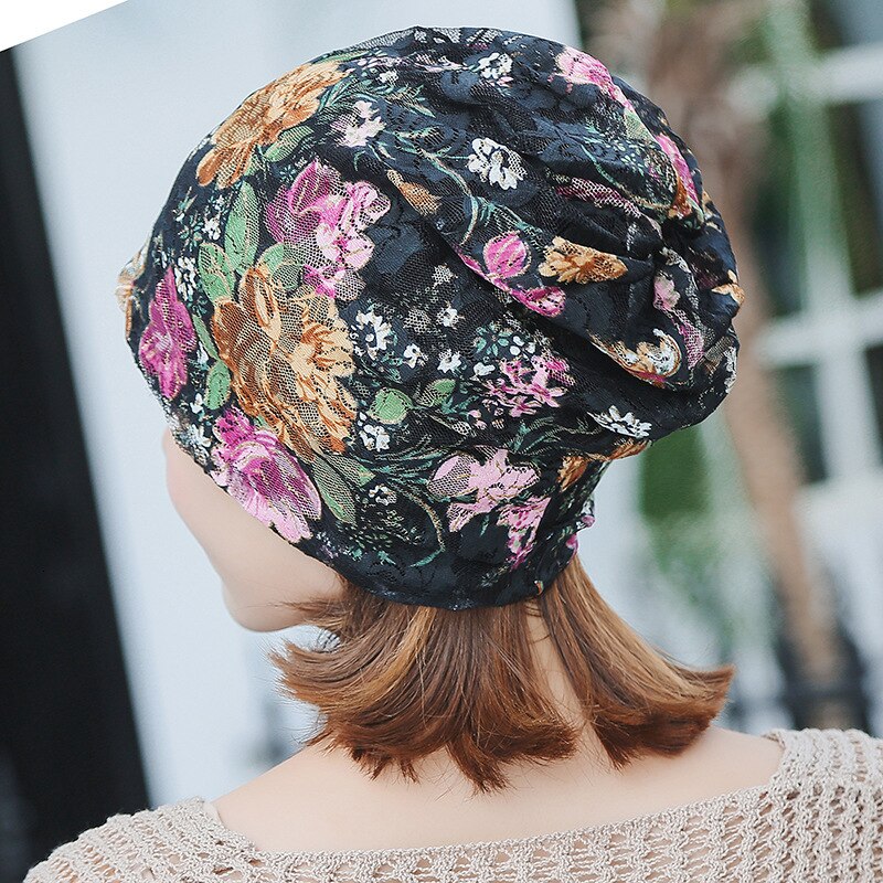 Casual kvinnor spetsblomma mössa mössa damer stickad vår sommar mössa kvinnors skullies gorro kvinna mössor