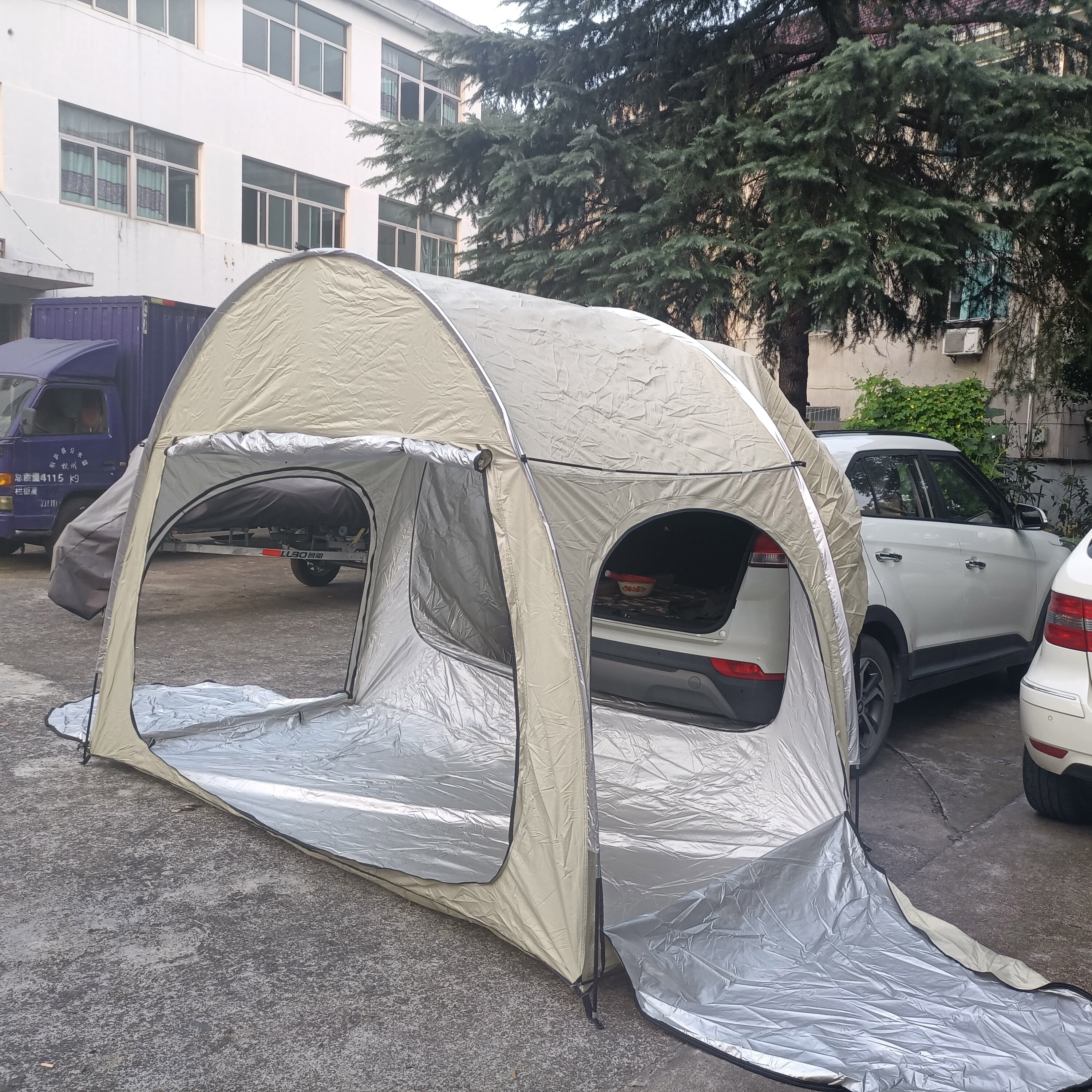Suv-biltält för camping, suv-baklucka med markis, utomhusbiltält med tre dörrar, campingtält för fordon: Ljusgul