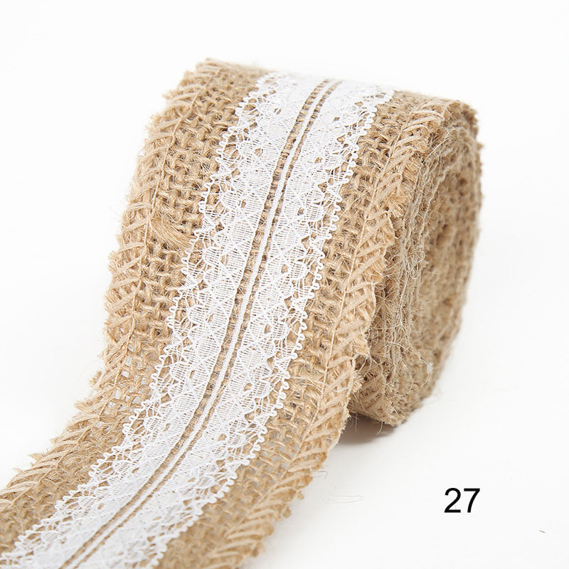 2M/Roll Natuurlijke Jute Grof Linnen Lint Wit Kant Bruiloft Verjaardag Kerst Decoratie Diy Ambachten Retro Verpakking lint