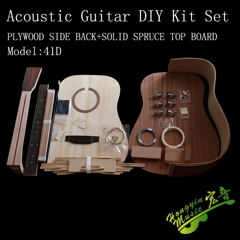 41i d akustisk gitar diy sett kryssfiner bakside+okoume hals+rosentre gripebrett+gran topp