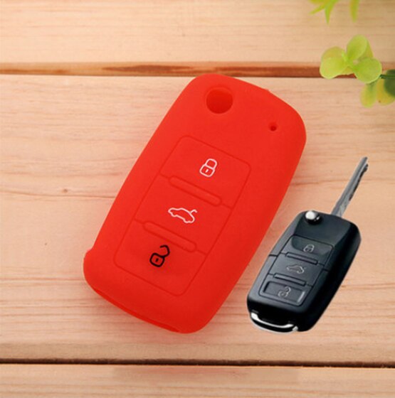 Tillbehör passar skoda fabia octavia superb seat leon ibiza altea alhambra silikonnyckel fjärrhållare fodral fob 3 knapp: Röd