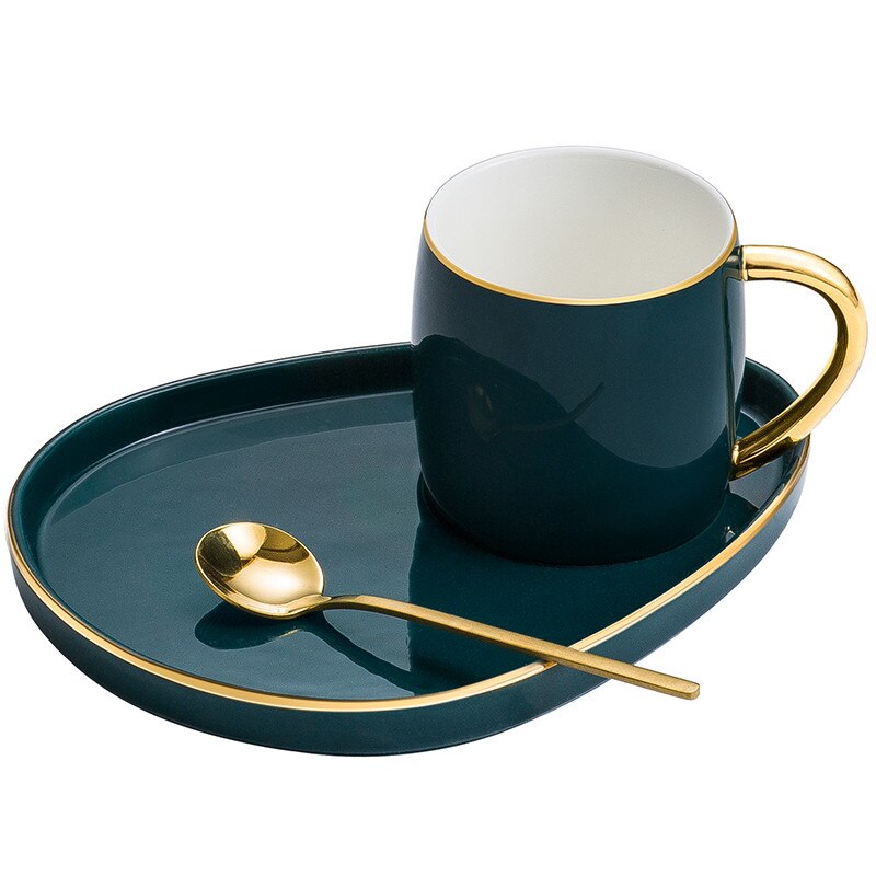 Japanese Style Ceramic Water Cup with Plate and Spoon Phnom Penh Coffee Mug Snack Dish Set Simple Afternoon Tea Cup: Default Title