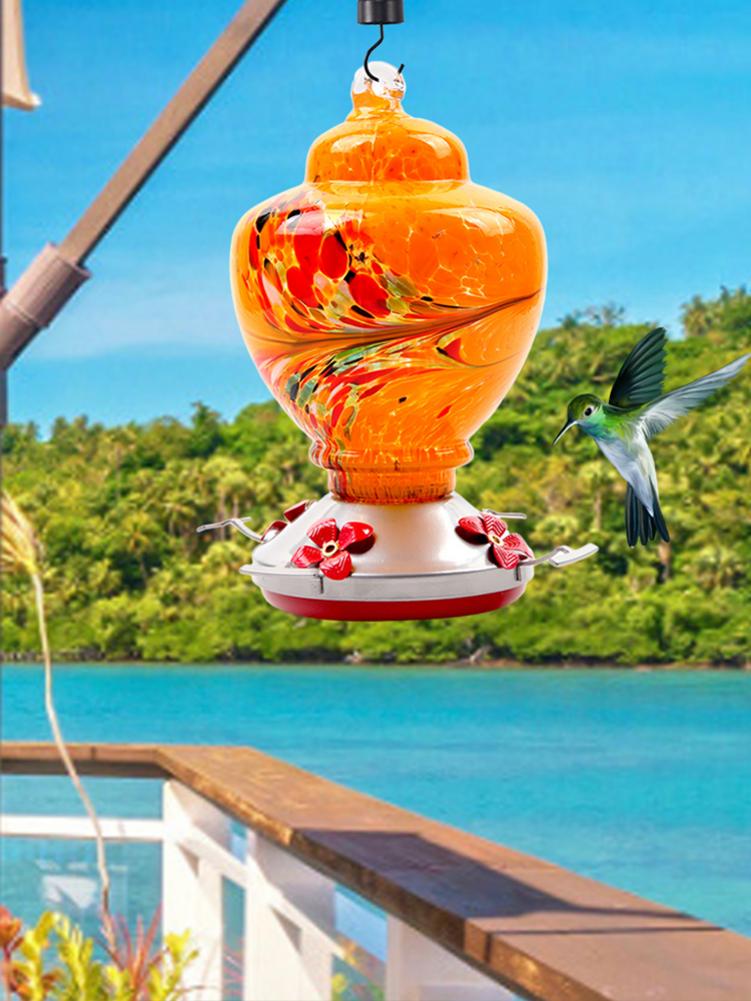 Pet Bird Feeder Hummingbird Feeder Courtyard Outdoor Drinking Fountain Hand-blown Glass Hanging Feeding Station Food Container