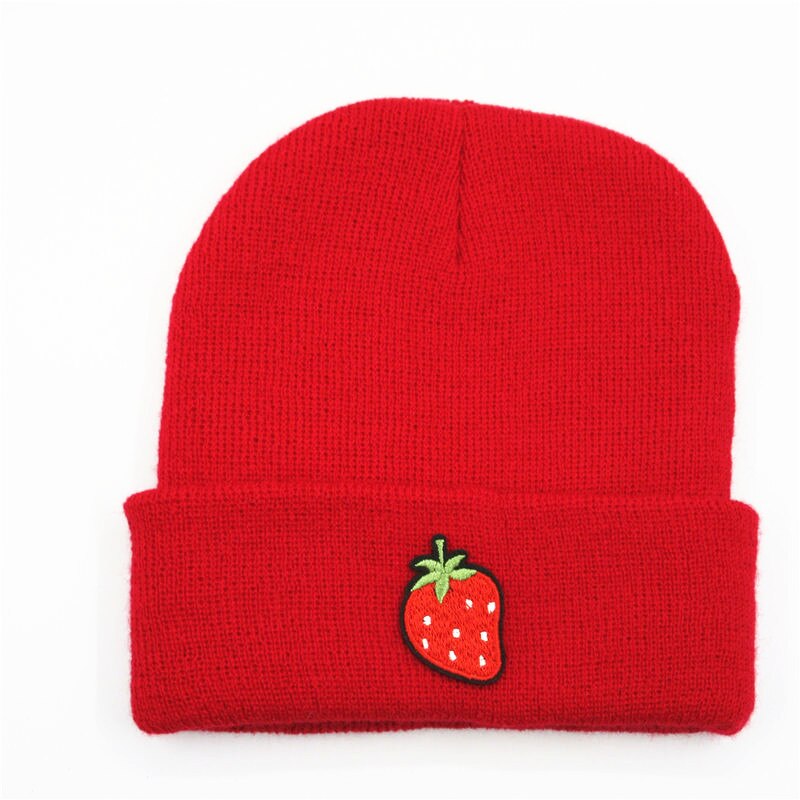 Ldslyjr aardbei fruit borduurwerk dikker gebreide muts winter warme muts skullies pet muts voor mannen en vrouwen 177: Rood / 2 to 5 jaar oud