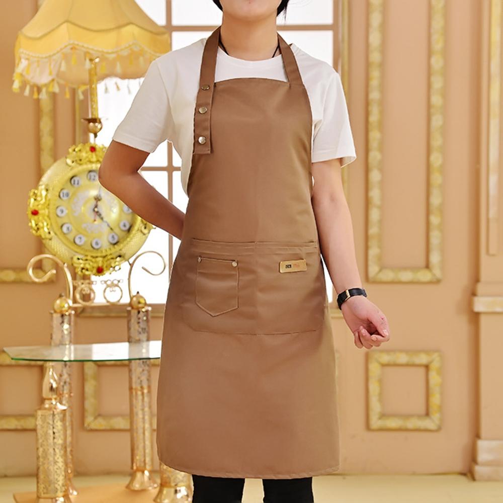 Pure kleur koken keukenschort voor vrouwen mannen chef-kok ober café winkel bbq kapper schorten slabbetjes keuken accessoire: Bruin