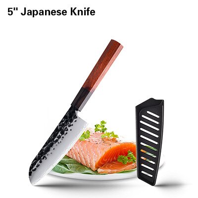 7 stk køkkenkniv sæt japanske kokknive 7 cr 17 rustfrit stål kød med høj kulstof santoku paringkniv meget sharf: 5 tommer japansk