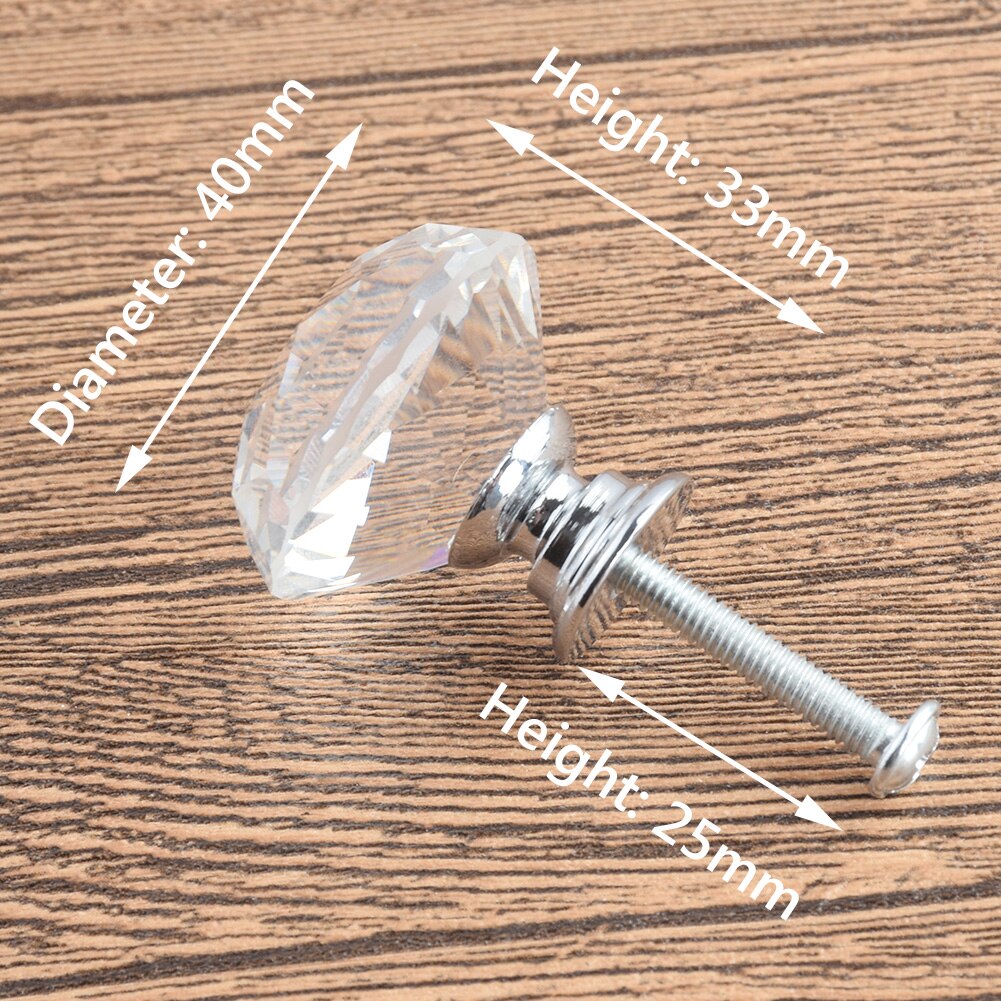 20mm 30mm 40mm forma de diamante design de cristal puxadores de vidro armário de gaveta puxar armário de cozinha porta do guarda-roupa alças de ferragem: 40mm silver base