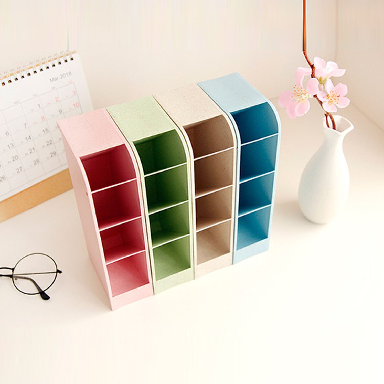 Multi-function 4 Grid Desktop Pen Holder Durable Desk Pencil Organizers Stationery Stand Box for Home Office Classroom Keep Tidy