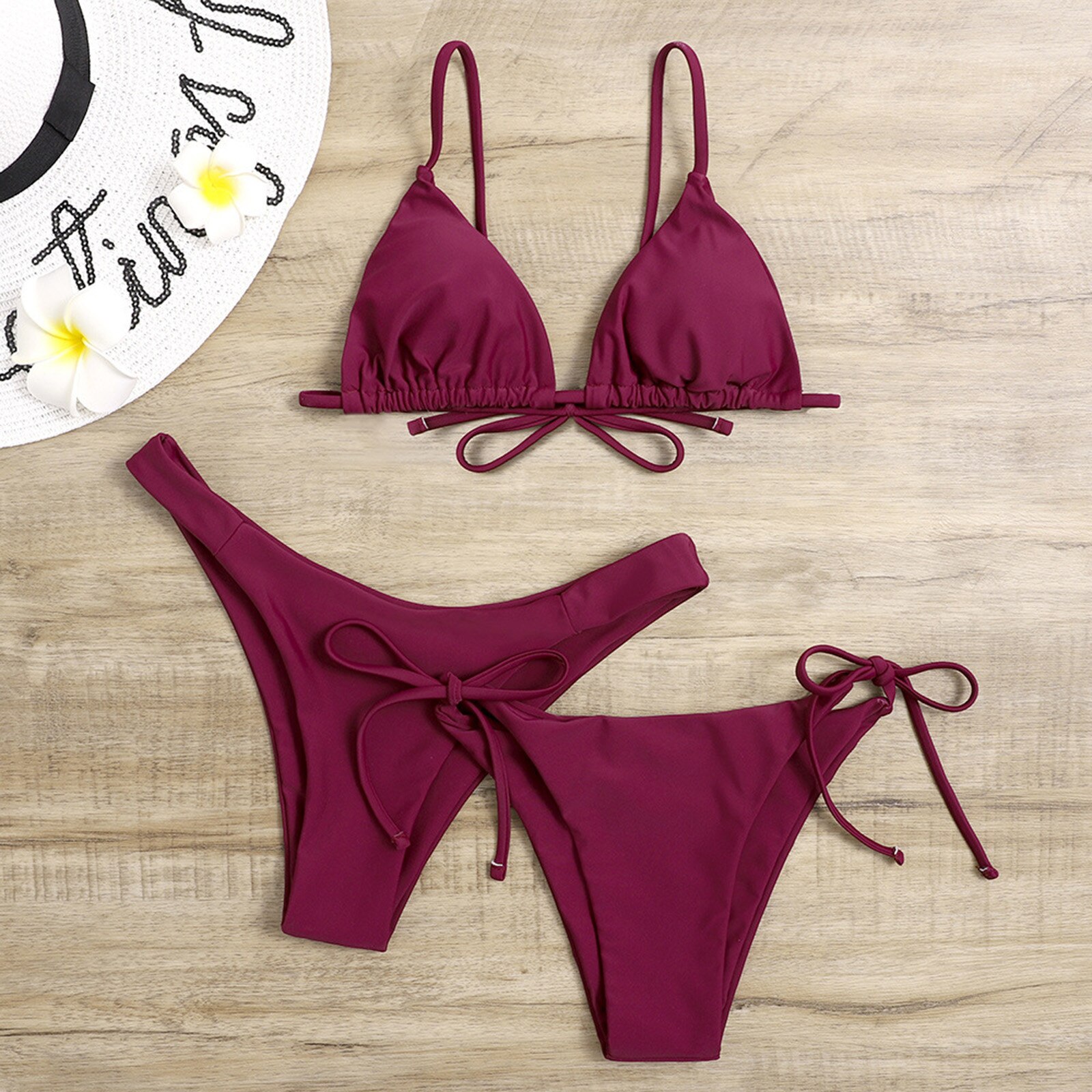 Solid Color Versatile Texture Slim Fit Bikini Split Swimsuit