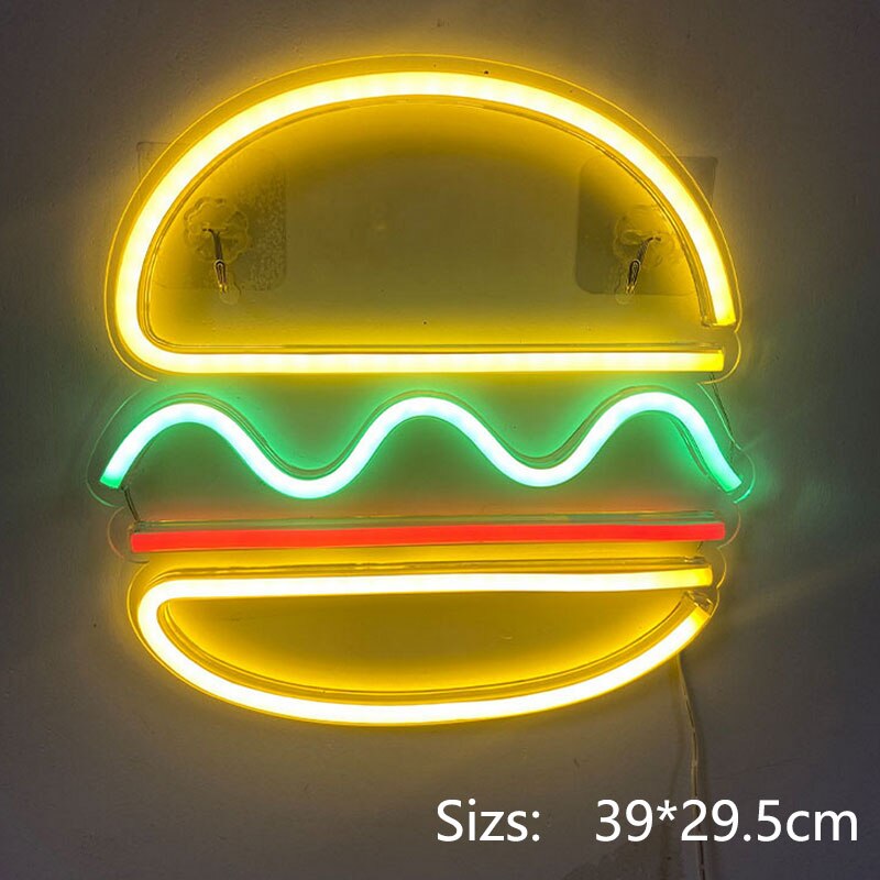 Ineonlife – lampe LED au néon en forme de Hamburger, interrupteur USB, luminaire décoratif d&#39;intérieur, idéal pour une fête, un Restaurant ou une boutique