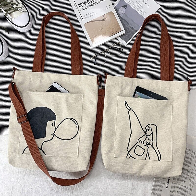Stijl Messenger Bag Vrouwelijke Canvas Ins Leuke Grote Capaciteit Student Doek Schooltas Vrouwelijke Messenger Boodschappentas