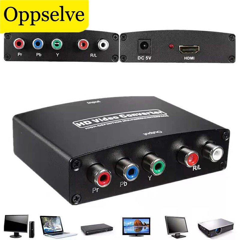 1080P HDMI-compatible to RGB Component 5 RCA YPbPr Video R/L Audio Converter Adapter For PC DVD HDTV Monitor Projector Splitter