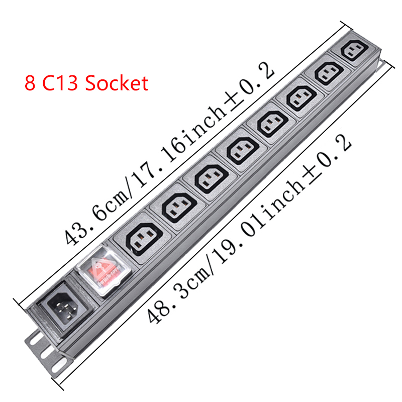 Cabinet 19inch PDU Power Strip Unit C14 Interface 8Ways EU/US/AU/C13/Universal Socket Extension Electrica With Switch: Brown / Type 16