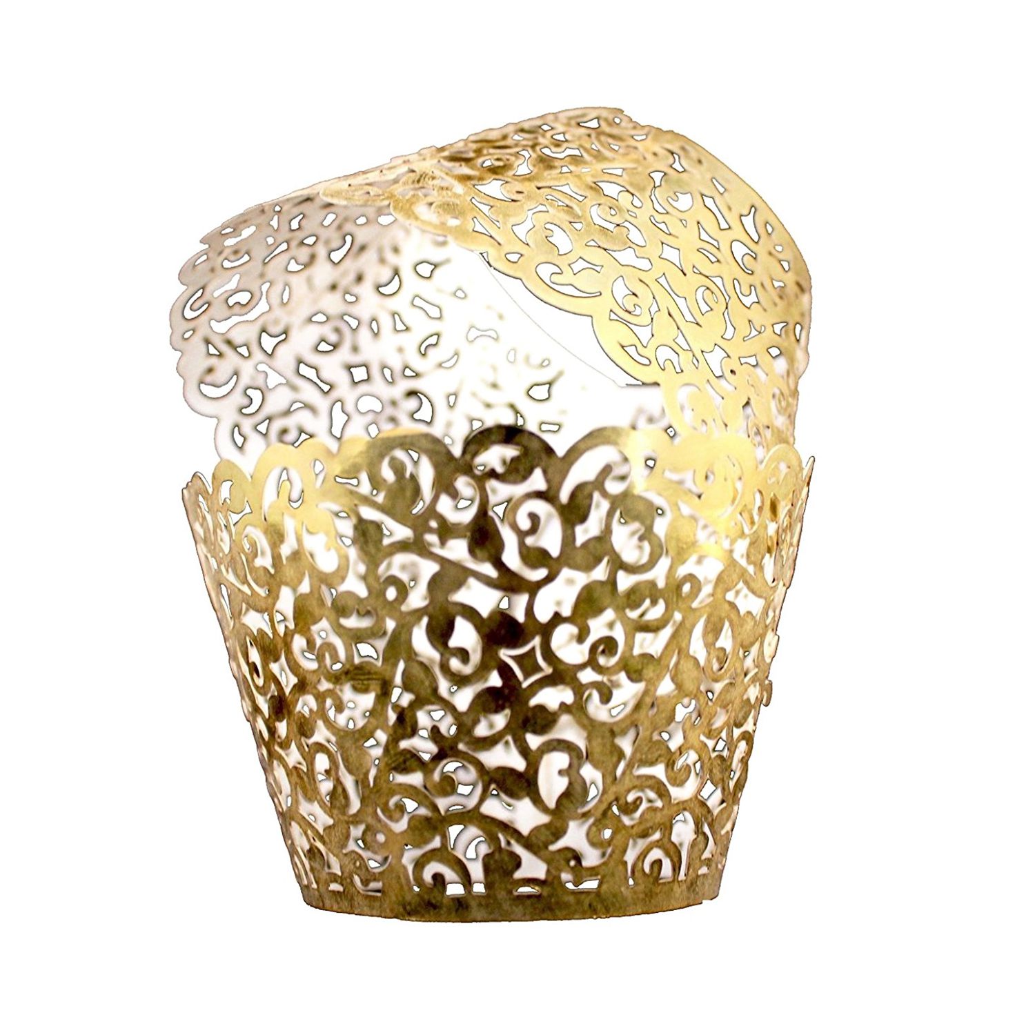 -Wijnstok Cupcake Houders Filigraan Vine Ontworpen Decor Wrapper Wraps Cupcake Muffin Papier Houders-50 Pcs (Heldere goud)