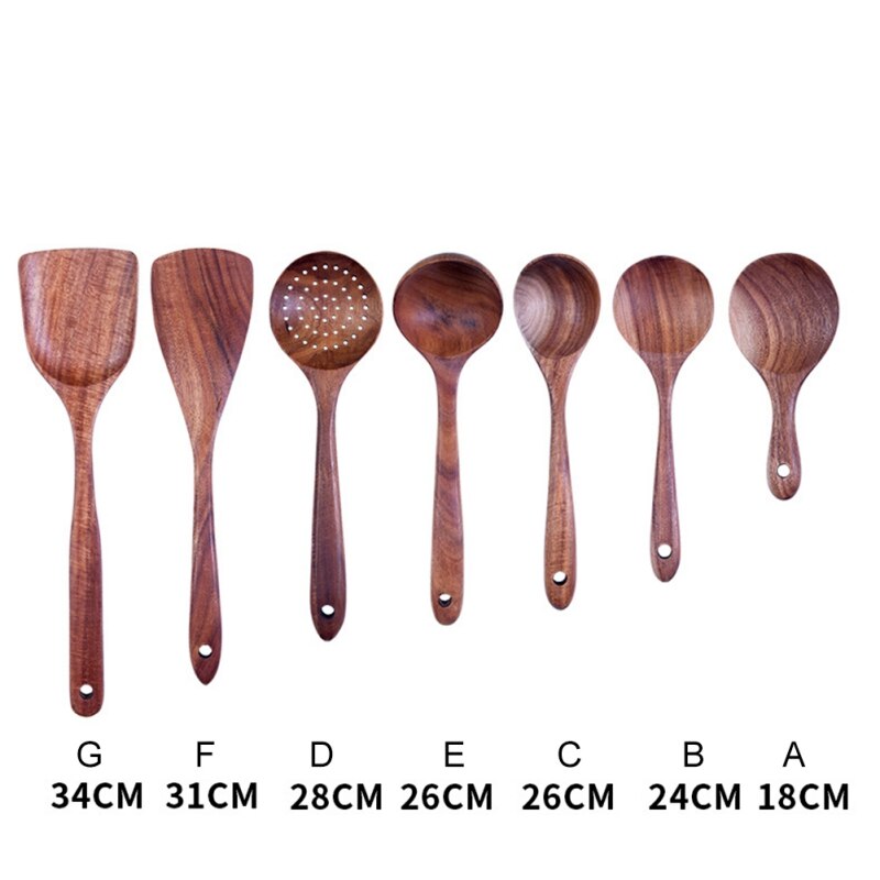 Eenvoudige Effen Teak Hout Spatel Rijst Scoop Met Opknoping Gat Unpainted Hand Wok Schop Keuken Accessoires Koken Tool