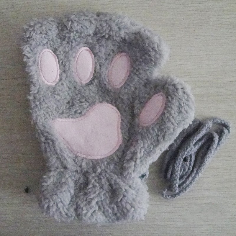 Gants de patte de griffe de chat de dessin animé pour femmes, mitaines en peluche, , doux, court, sans doigts, moelleux, ours, costume mignon, demi-doigt: YELLOW