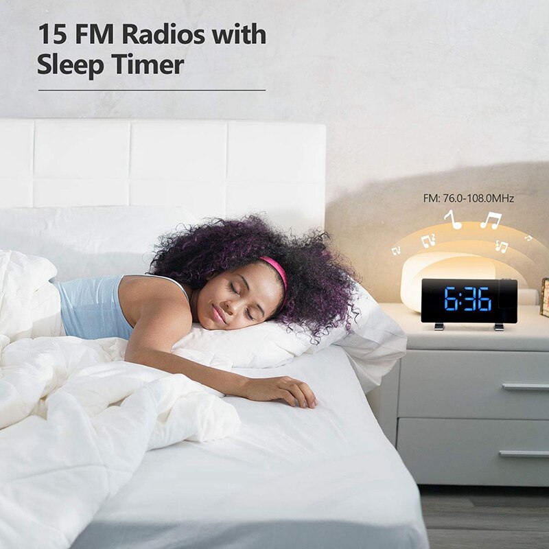 Projection Alarm Clock, 7 inch LED Curved-Screen Large Digital Display, Adjust Brightness Automatically, 12/24 Hour,Dual Alarm