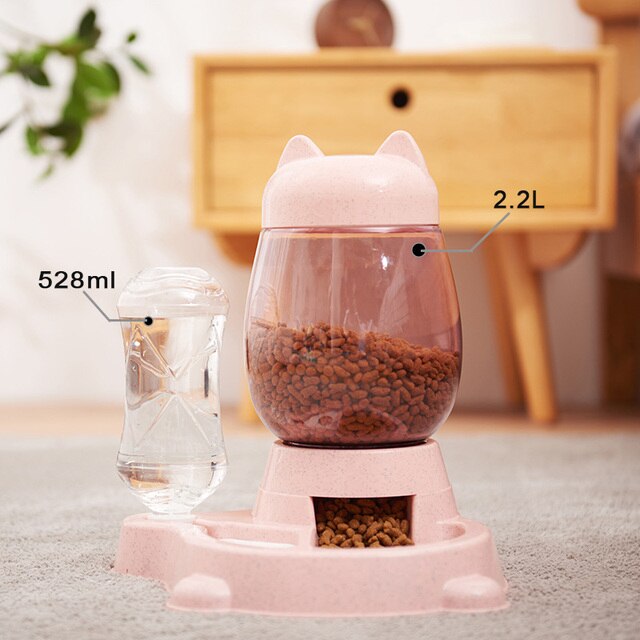 Automatic Pet Cat Bowl Dog for Cat Feeder Bowls Kitten Food Drinking Fountain 3L Capacity Dual-use Puppy Feeding Waterer Product: C pink