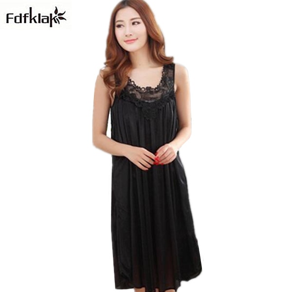 Big size women nightgowns short-sleeved long silk sleepwear dress summer casual sleepshirts nightgown female nightdress Q956