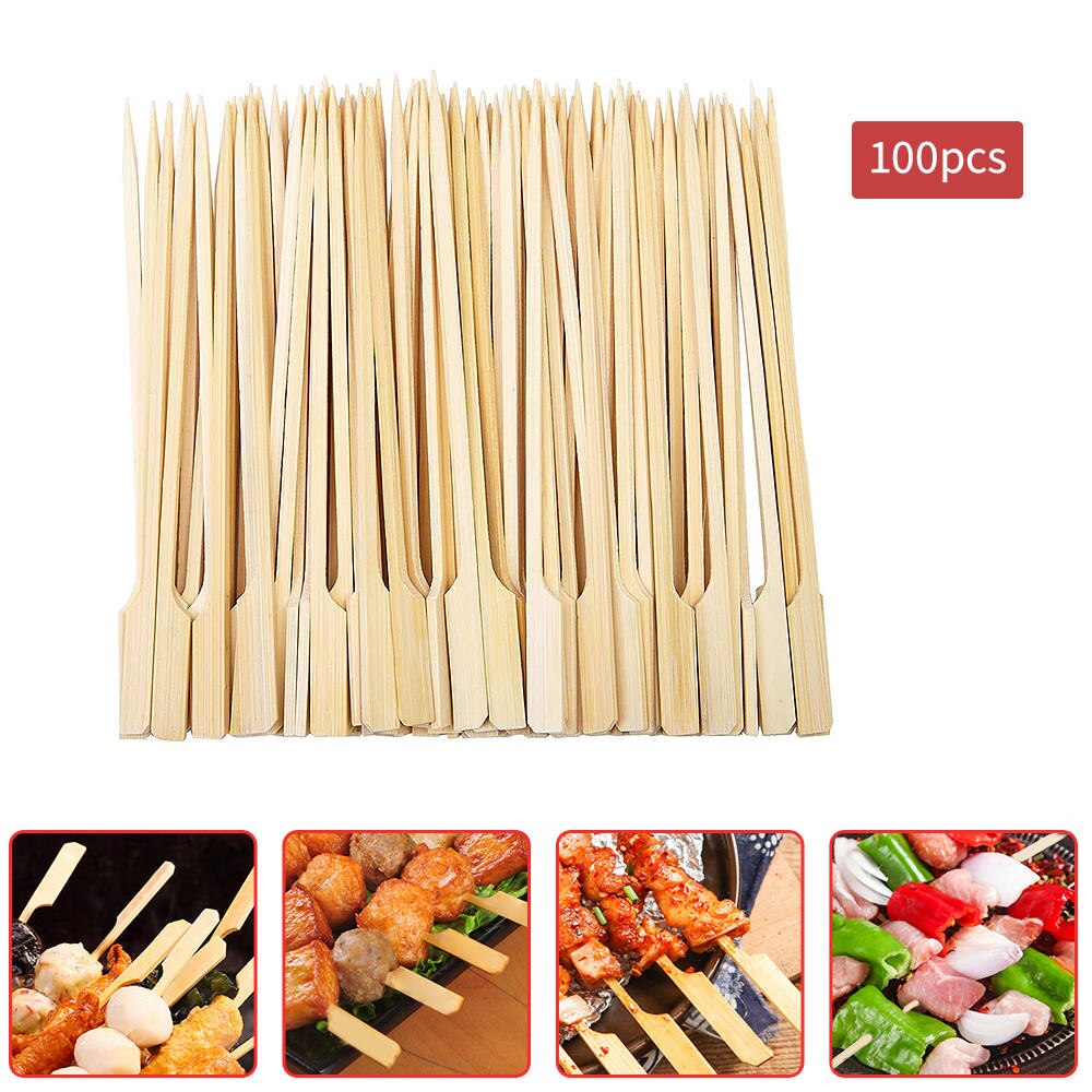 Bamboe Spiesjes Houten Bbq Kebab Fruit Chocolade Fontein Stok Party Buffet Eten Wegwerp Gehaktballen Platte Paddle Picks Roosteren: 100pcs 12cm