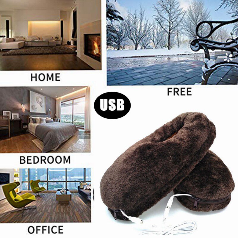 Unisex elektriska fötter varmare tofflor usb fot varmare sko vinter varmare inomhus plysch skor elvärme toffel