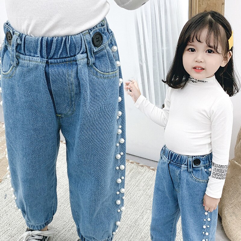 Pantalones vaqueros de perlas dulces para niños de 1 a 6 años, novedad de primavera y otoño, informal para niñas y bebés,