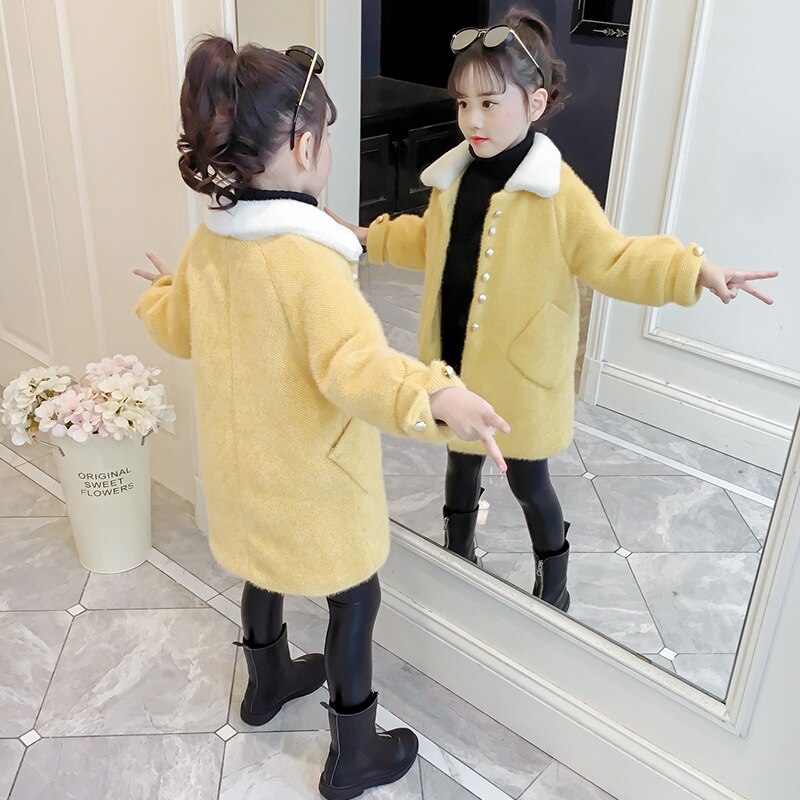 Faux mink frakke til piger vinter fortykket uld-lignende frakke pige børn jakker ropa de invierno para ninos