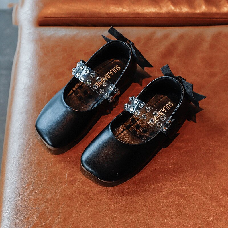 Efterår piger festsko flade børn bryllup sko skole bløde pu læder loafers med sløjfe  sz266: Sz266 sorte / Cn 28 indersål 16.7cm