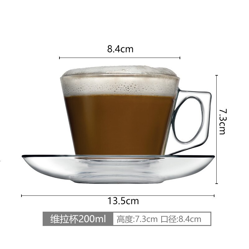 Blyfri glas kaffekop cappuccino størrelse varmebestandig te kop husholdning europæisk italiensk kop med underkop ske tekop 2 stk.: 200ml