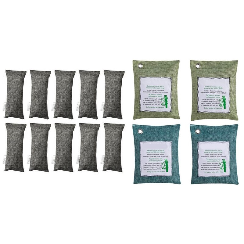 12 Packs Each Mini Bamboo Charcoal Bags Natural Air Purifier & 4Pack Bamboo Charcoal Air Purifying Bag, 200G
