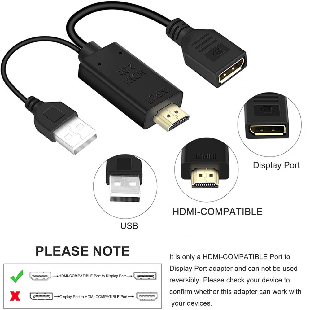 Bluelans Portable PVC 4K 60Hz HDMI-compatible to DisplayPort Adapter Cable Converter for Desktop Computer