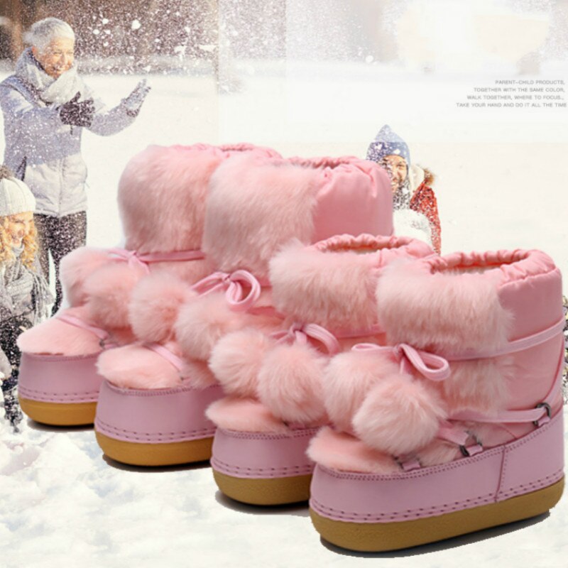 SWONCO 27-42 buty śniegowe dla dziewczynki i matki buty antypoślizgowe buty kosmiczne buty zimowe platforma 2019 kobieta różowa/czarna kula buty