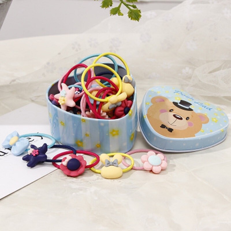20 teile/los Mädchen Kawaii Elastische Haar Bands Headwear Scrunchies Gummibänder Stirnbänder Haar Zubehör Neue Geboren Baby Haar Band: blue box color