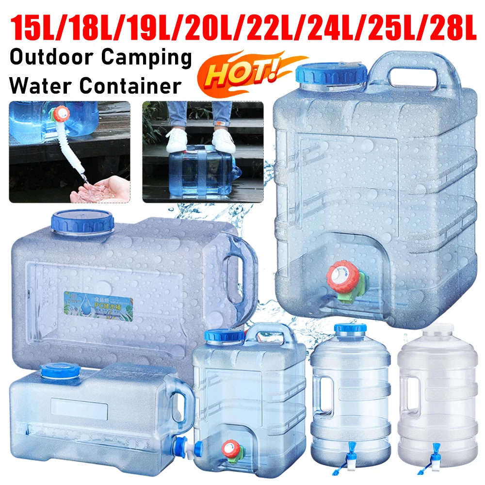 15-28L Drinking Water Bucket Driving Pure Water Tank Water Storage Carrier with Faucet for Outdoor Camping Cooking Picnic Hiking