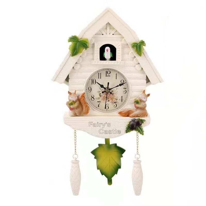 Cute Bird Wall Clock Cuckoo Alarm Clock Cuckoo Clock Living Room Watch Brief Children Bedroom Decor Home Day Time Alarm Clocks: White squirrel