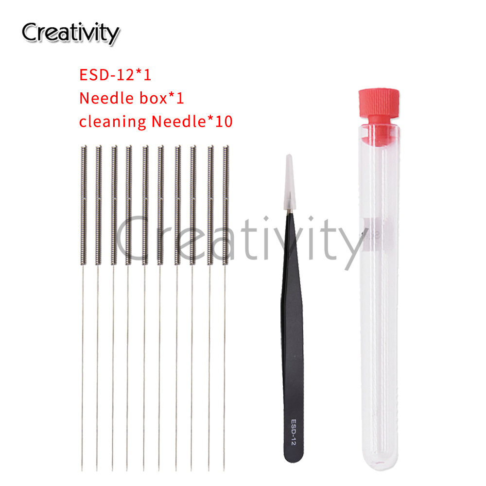 10pcs/lot 3D Printer Parts Stainless Steel Nozzle Cleaner Hotend Cleaning Needle Drill Bit Brush Tweezers Tool Kit for Ender 3: Mix Size 10pcs / ESD-12 KIT