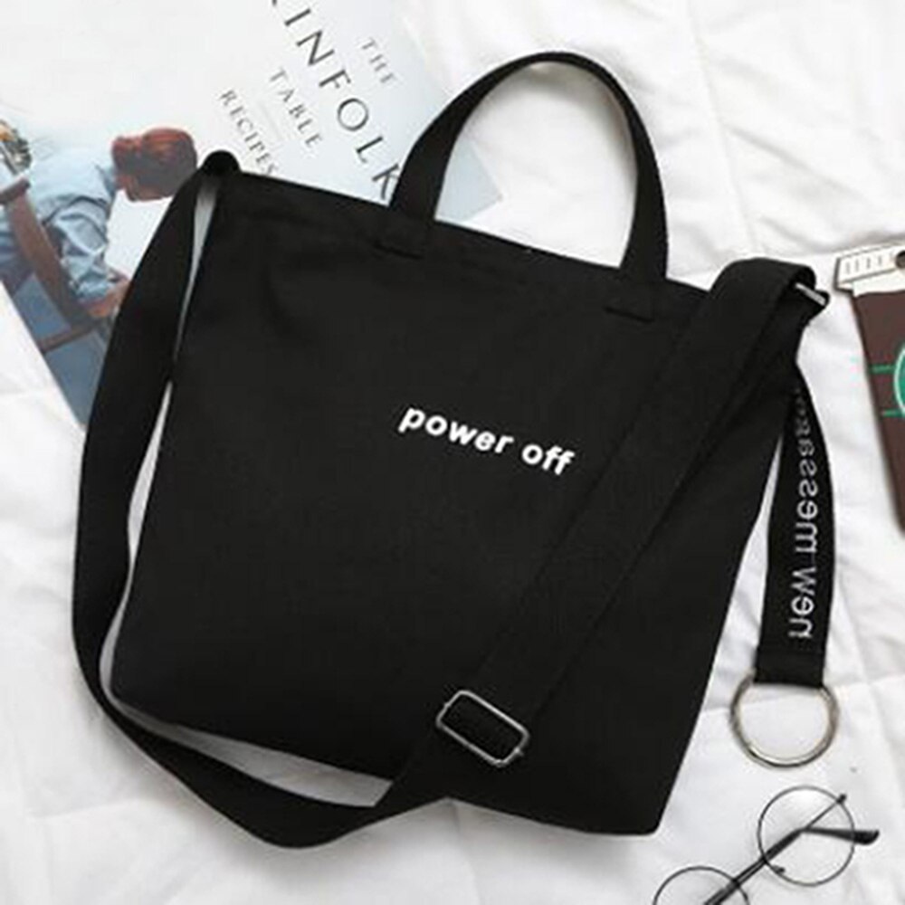Simple Mode Canvas Schoudertas Schooltas Casual Crossbody Tas Reizen Winkelen Tote Handtas School-Tassen-Voor-meisjes: Black