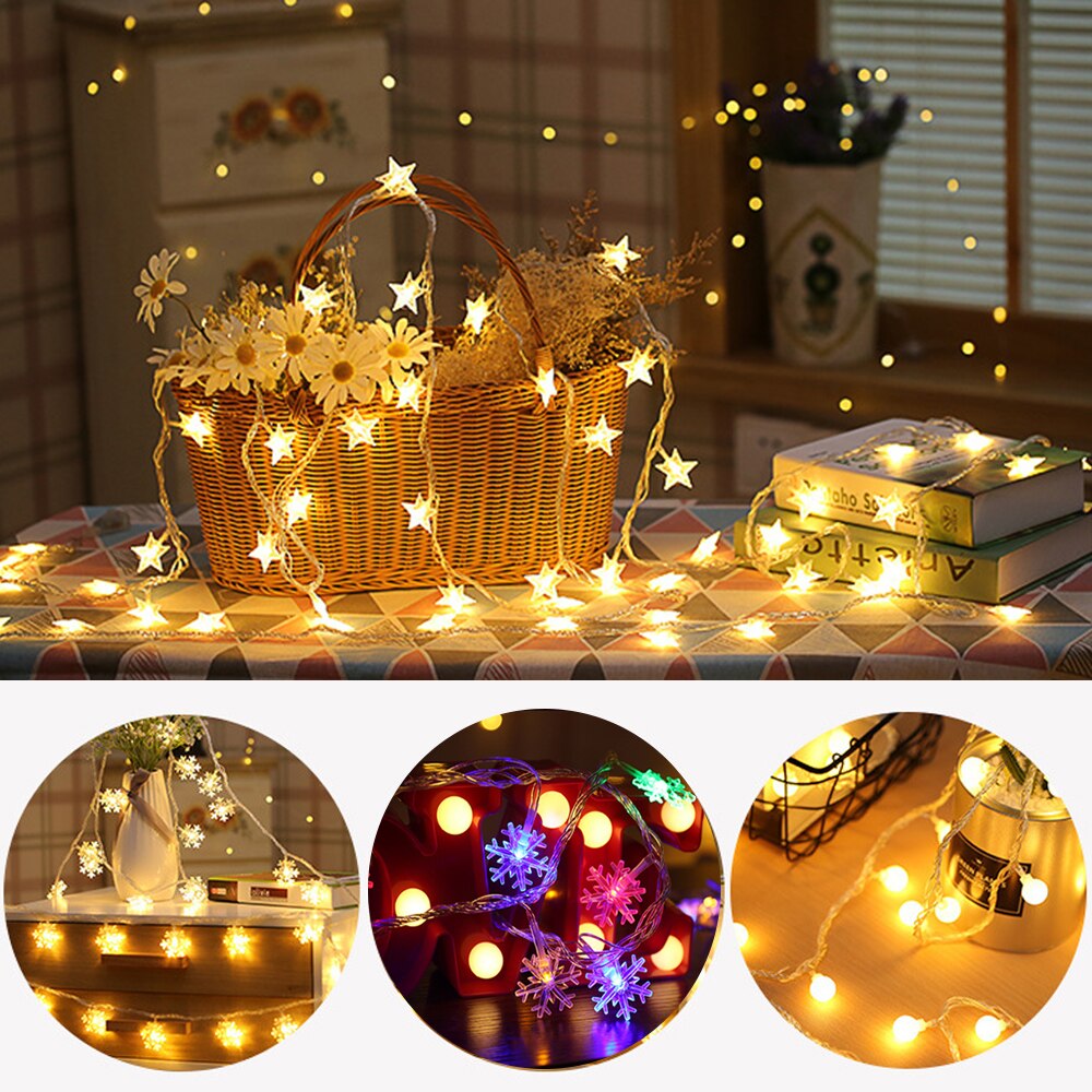 1M/3M/6M LED String Lights Star Snowflake Round Bulb Light String Christmas Fairy Festoon LED Lights Decoration Year Light