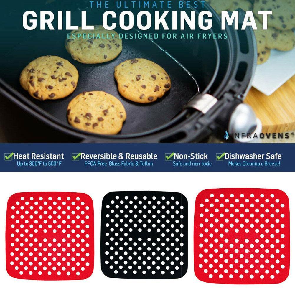 1Pc Lucht Friteuse Vierkante Bakken Pads Herbruikbare Food Grade Vierkante Siliconen Siliconen Matten Schotel Taart Gegrilde Gereedschap Bun Olie bakken K0C9