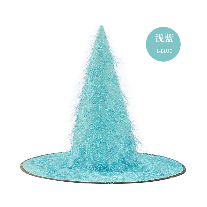 Sombrero de bruja de pelo largo dorado, accesorios decorativos para Halloween,: 1Lt blue