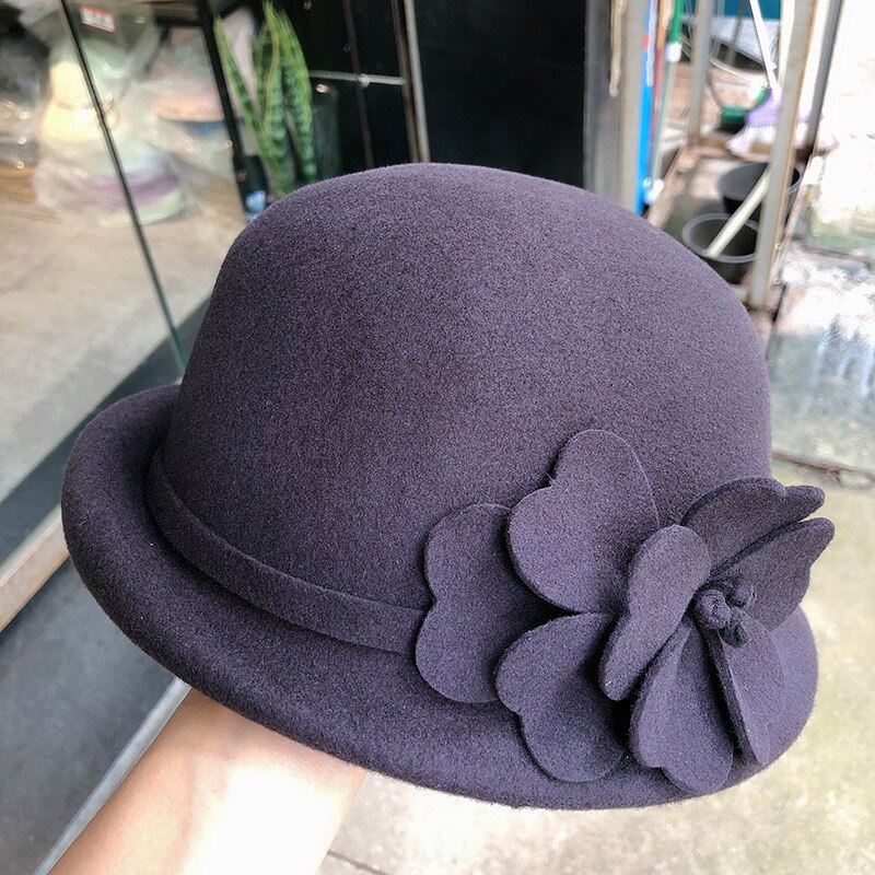 Sombrero Fedora con flores para mujer, sombrero de lana de 100% estilo inglés, Estilo Vintage, Boina de pintor francés,: Purple