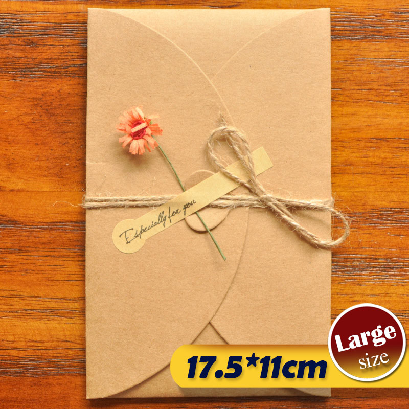 12 stk bryllupsblomst invitasjonskort kraftpapir konvolutt tørket blomsterlomme invitasjoner til fest og bryllup: Stor -c9-12 stk