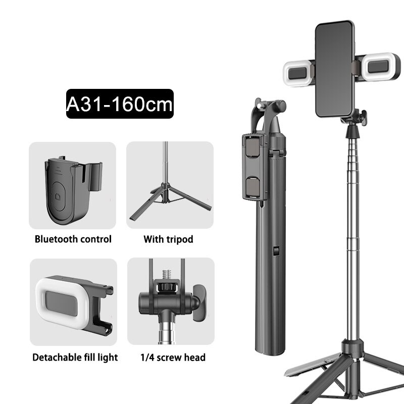 CYKE A31/A32 160CM Mini trípode/palo Selfie, rotación de 360 de cardán portátil selfi palo Selfie monópodo para el teléfono inteligente de la tableta: A31 C1 Fill light