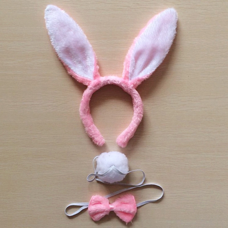 Conjunto de diadema con orejas de conejo para niños y adultos, vestido de fantasía, diadema con Orejas de conejo grande para , diadema con cola, Negro, Rosa, blanco y azul