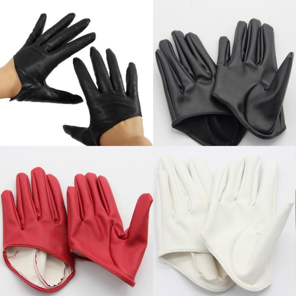 Faux Leather Male Female Five Finger Half Palm Gloves Mittens Cosplay Accessory