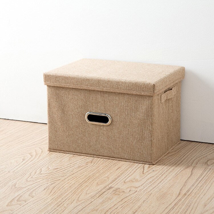 1Pc Opslag Dozen Met Deksels Geen Geur Polyester Stof Duidelijk Opbergmanden Containers Bakken Met Dubbele Cover Organizer 2 size: Beige S 13L