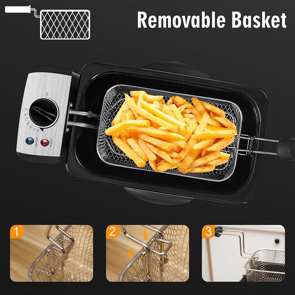 Electric Deep Fryer 3L French Frie Frying Machine Oven Pot Fried Chicken Grill Adjustable Thermostat Kitchen Cooking