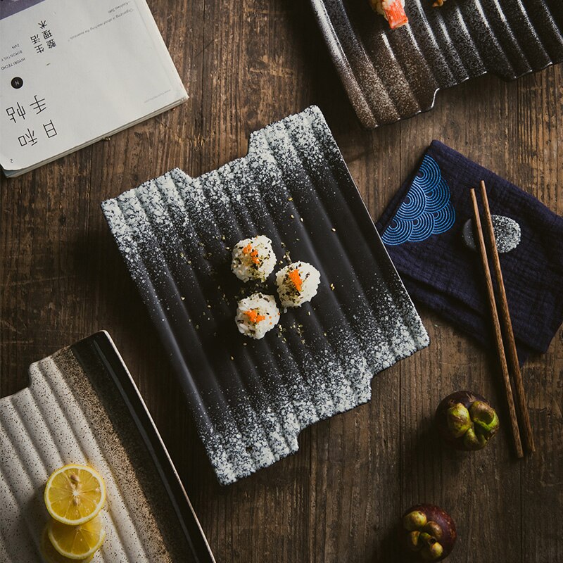 FANCITY Retro ceramic plate, irregular dinner plate, sushi plate, restaurant special-shaped plate