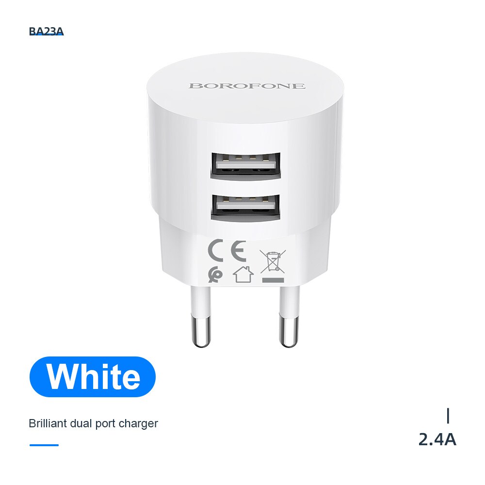 BOROFONE 5V 2.4A Dual USB Charger EU Plug Quick Charge Wall Charger Mobile Phone Charging Mini Adapter Travel Charger For iPhone: EU