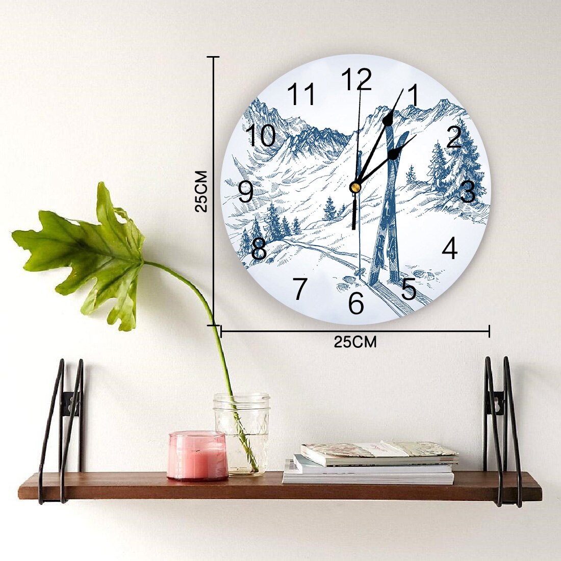 Ski Sport Mountain Peak Art Wall Clock Wall Digital Clock Home Decor Wall Clock Modern Living Room Decor